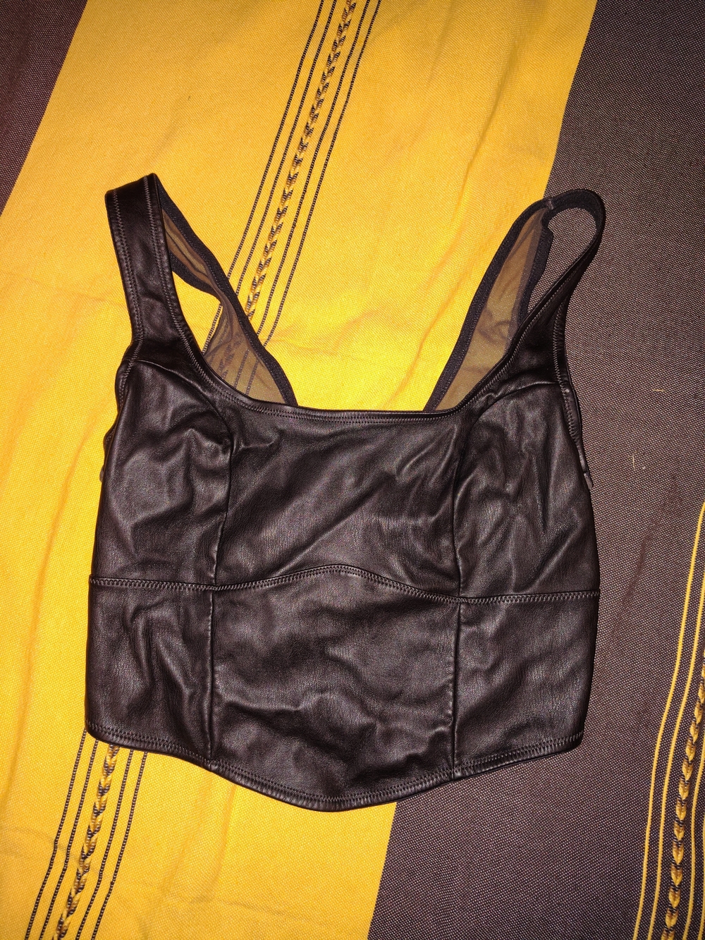 Colsie Black Faux Leather Crop Tank Top